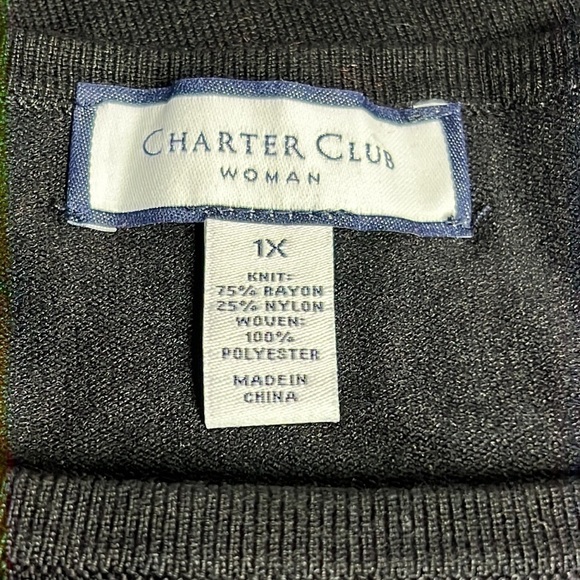 CHARTER CLUB WOMAN DEEP BLACK JEWEL TONES LONG SLEEVED SIZE 1X New - Picture 6 of 7